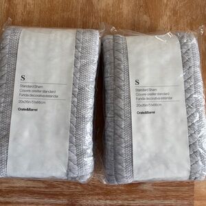 Crate&Barrel Light Gray Quilted Standard Sham Pair